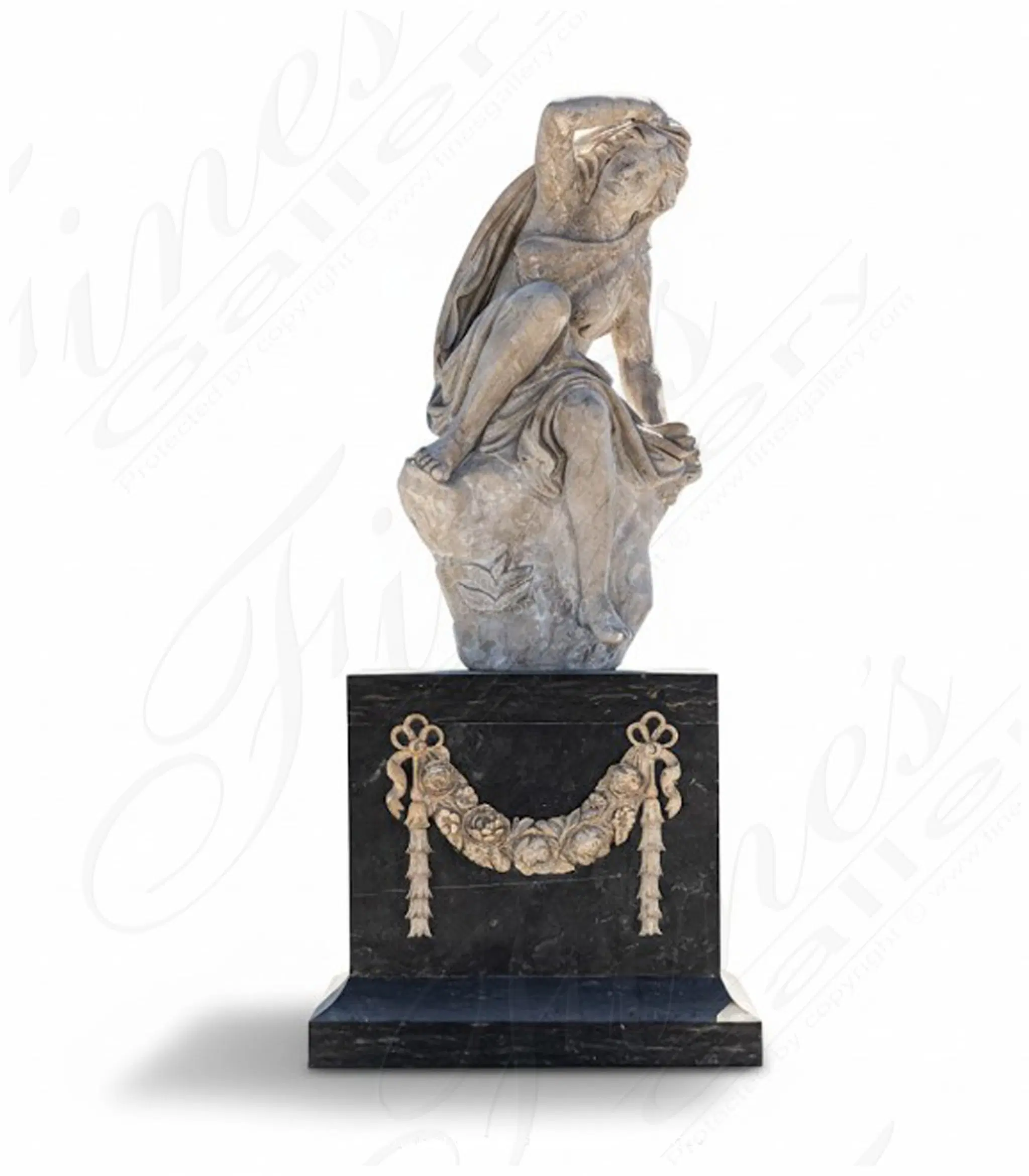 Kneeling Veiled Woman Statue in Hand Carved Marble