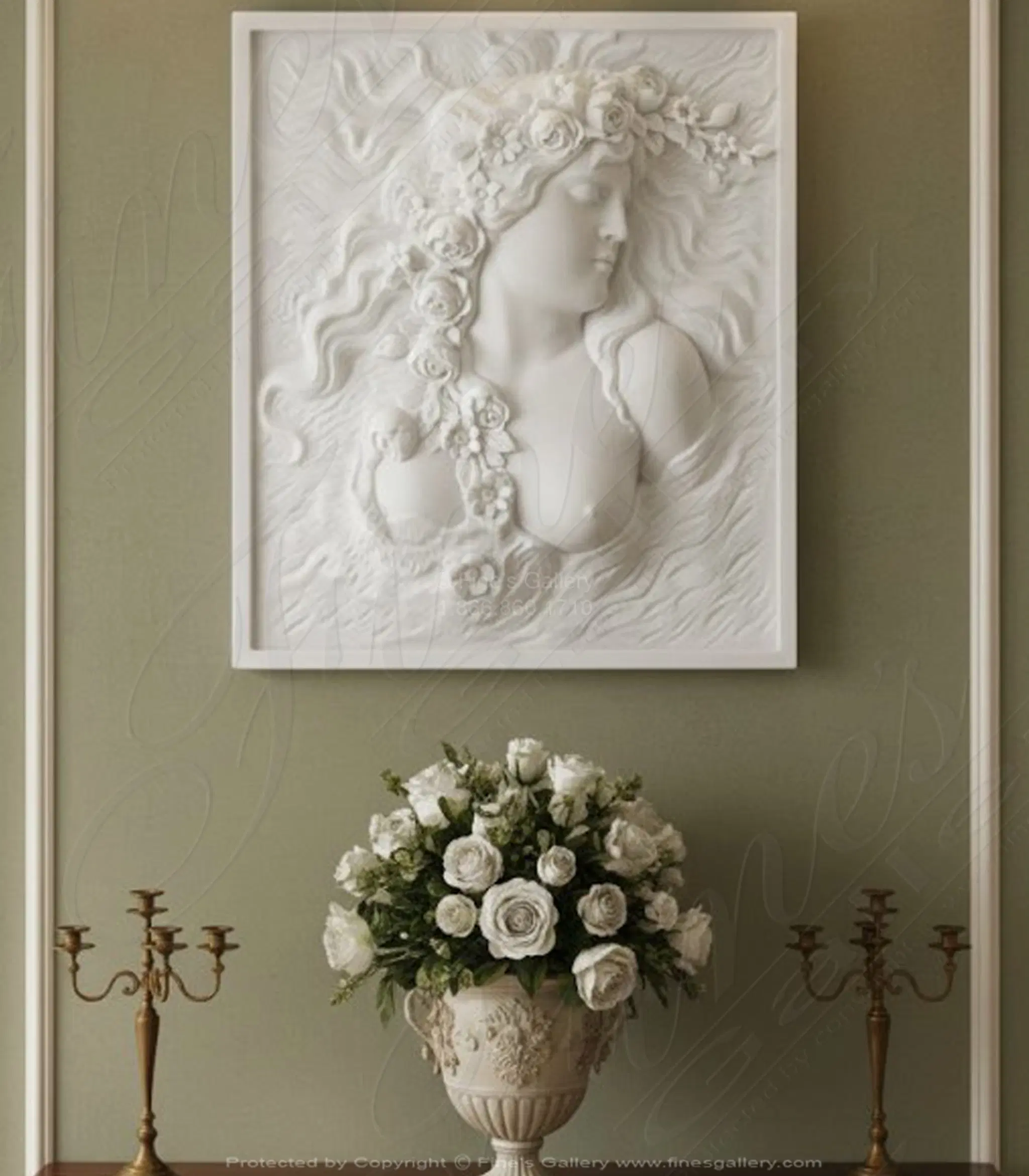 Floral Beauty Hand Carved Marble Relief
