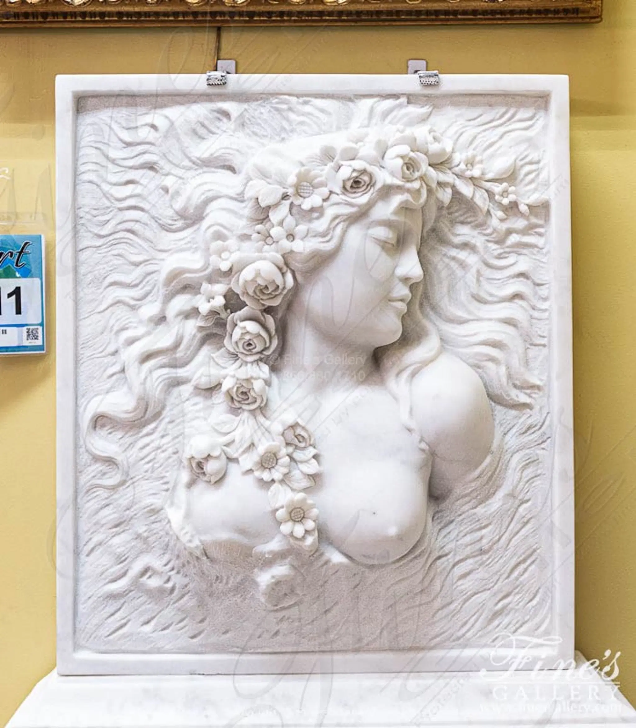 Floral Beauty Hand Carved Marble Relief