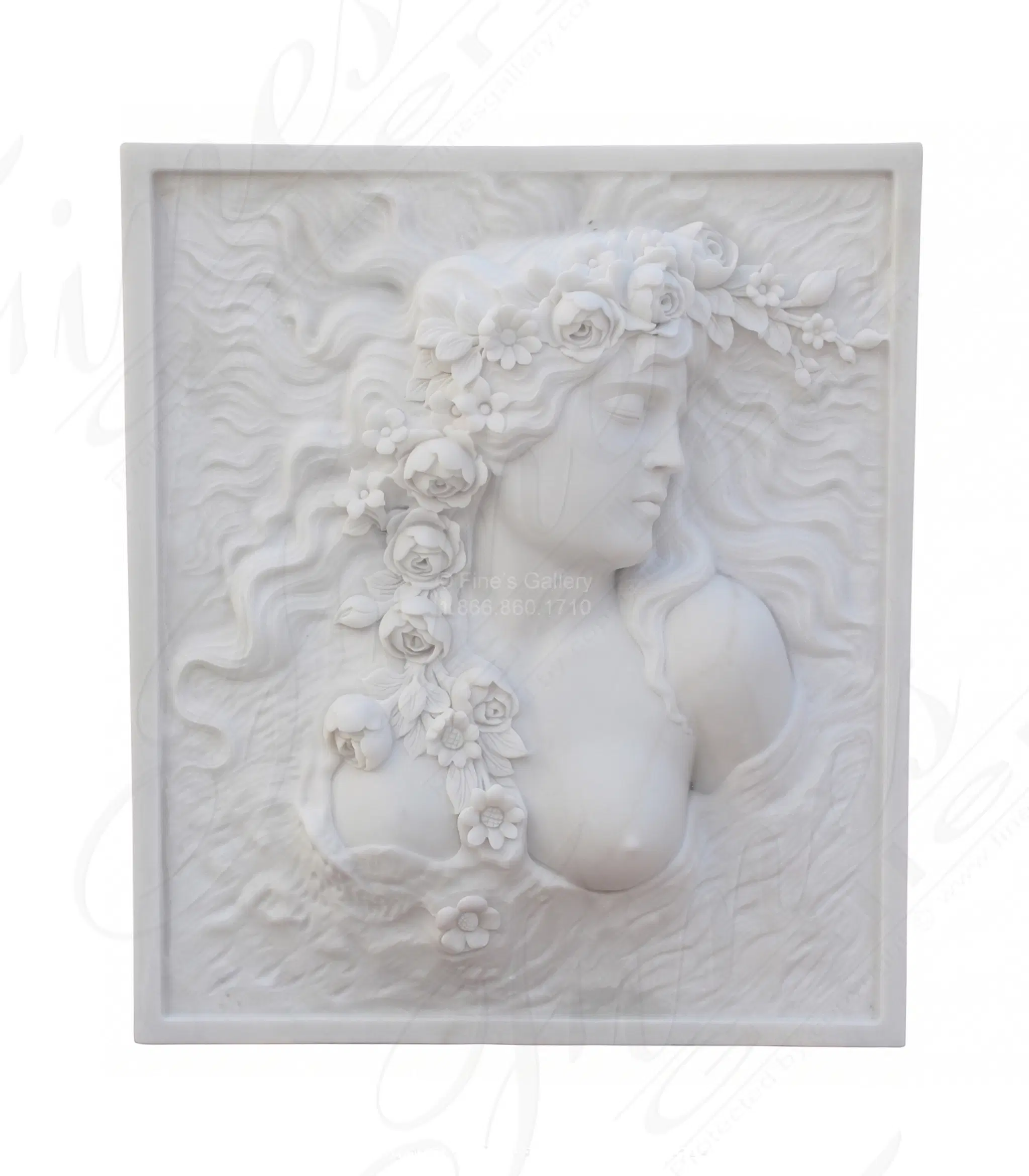 Floral Beauty Hand Carved Marble Relief — Model MS-1474 — Hand-Crafted by Fine's Gallery