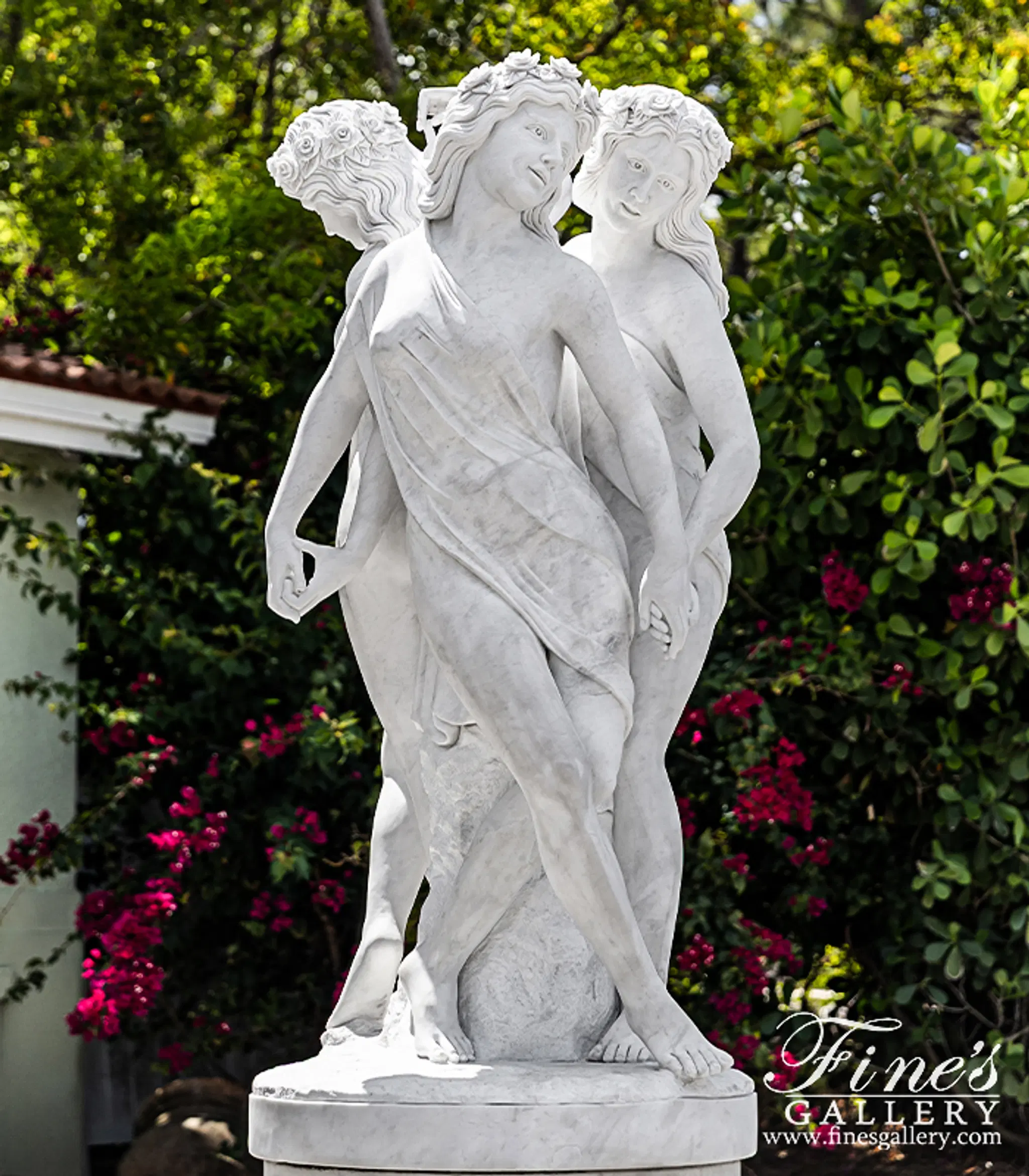 Three Graceful Maidens Carved Marble Statue — Model MS-1486 — Hand-Crafted by Fine's Gallery