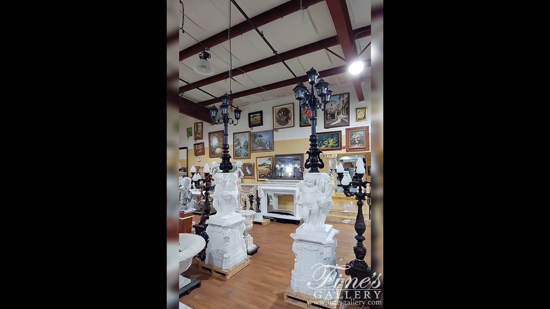 Statuary Marble Cherubim Lamp Post Pair — Model MS-1489 — product video