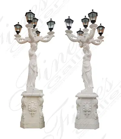 177 Inch Tall Marble Lamp Post Pair