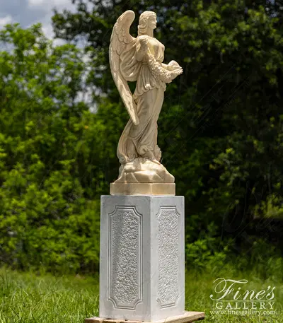 Angel with Floral Garland Statue in Antique White Marble