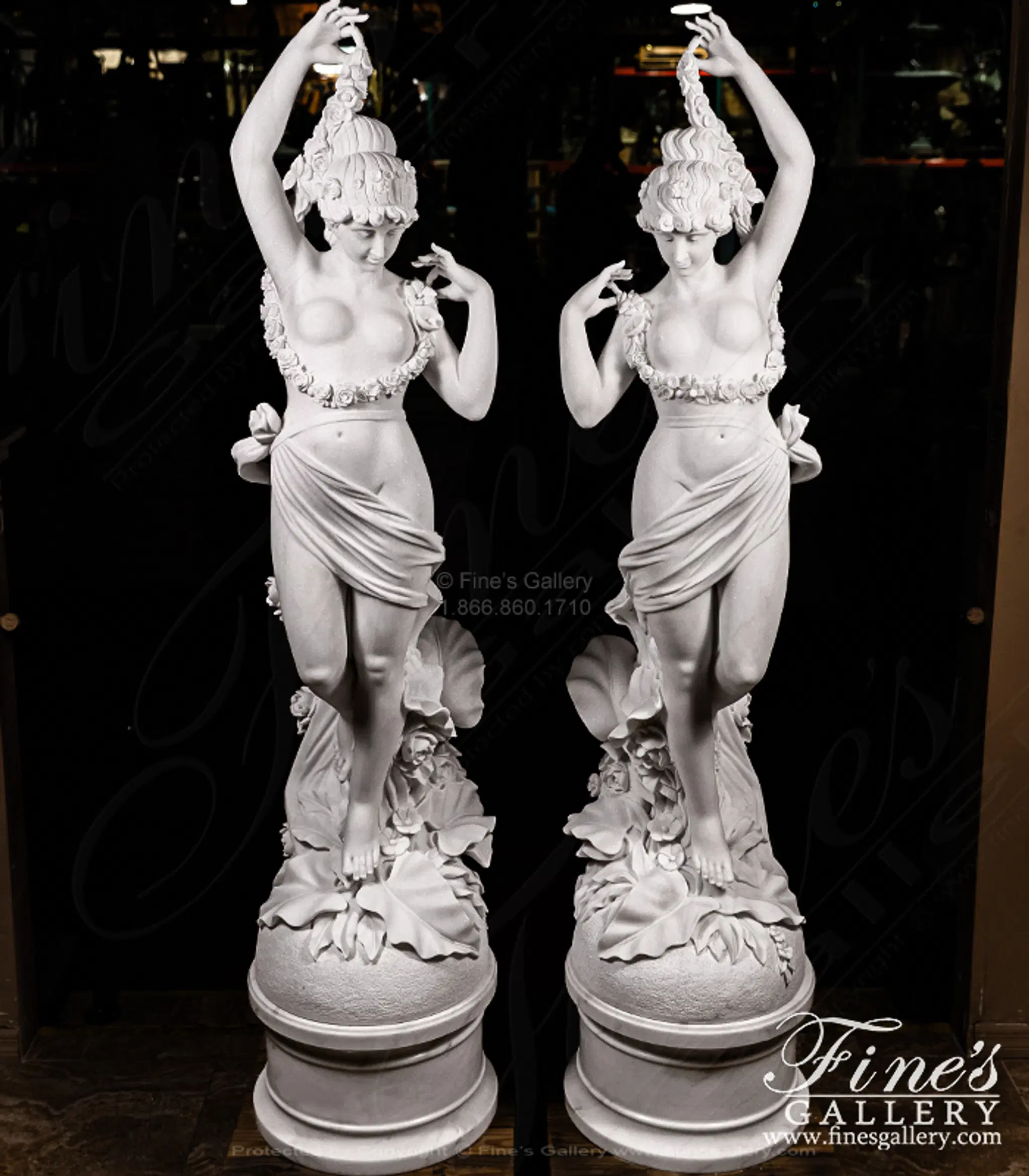 Garden Nymph Statue Pair in Statuary Marble — Model MS-1522 — detail view 1