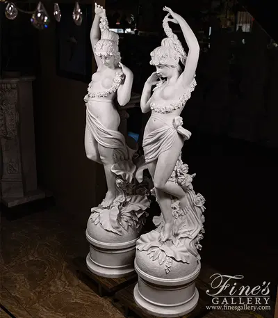 Garden Nymph Statue Pair in Statuary Marble