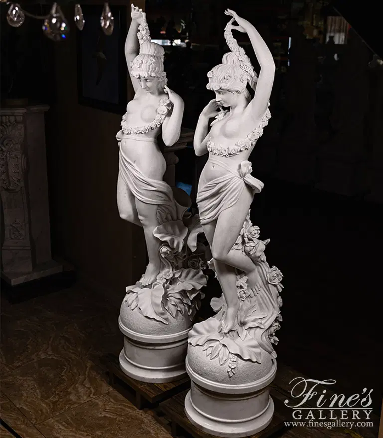 Garden Nymph Statue Pair in Statuary Marble