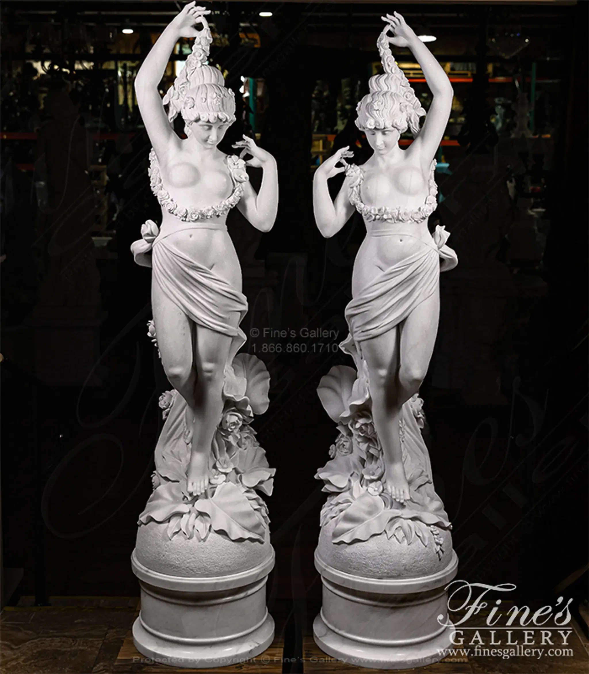 Garden Nymph Statue Pair in Statuary Marble