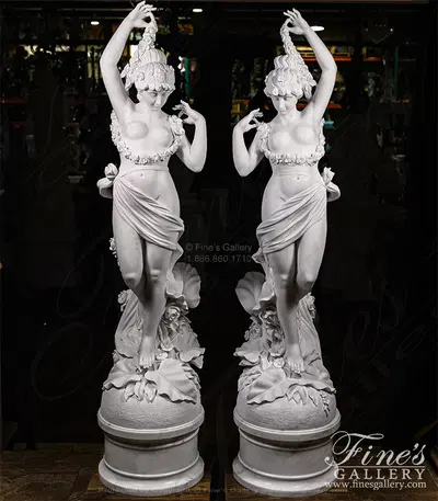 Garden Nymph Statue Pair in Statuary Marble
