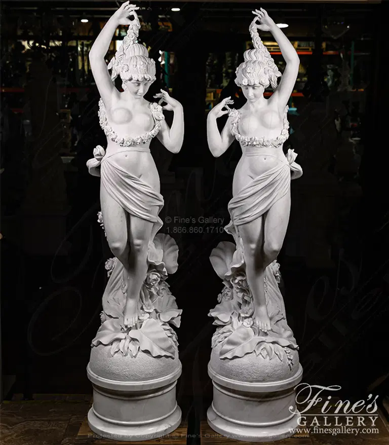 Garden Nymph Statue Pair in Statuary Marble