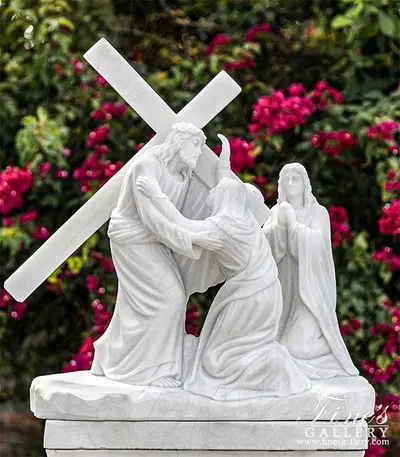 The Fourth Station of The Cross in Hand Carved Marble