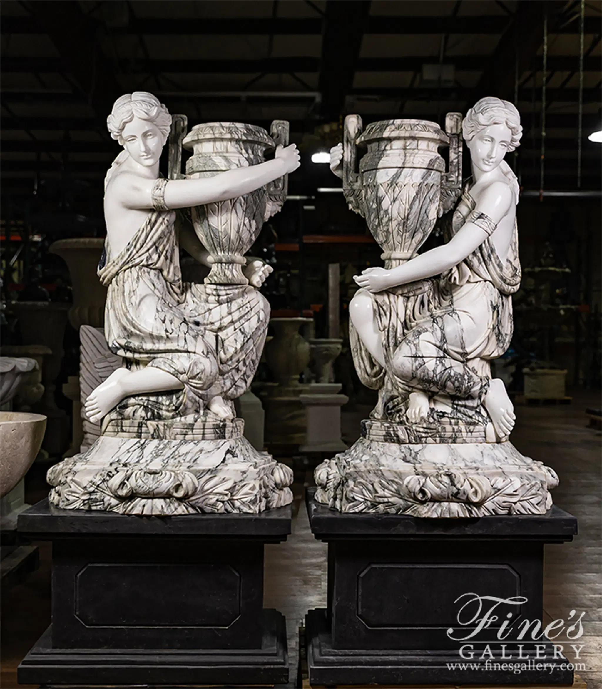 Kneeling Maidens Marble Urn Pair — Model MS-1564 — detail view 1