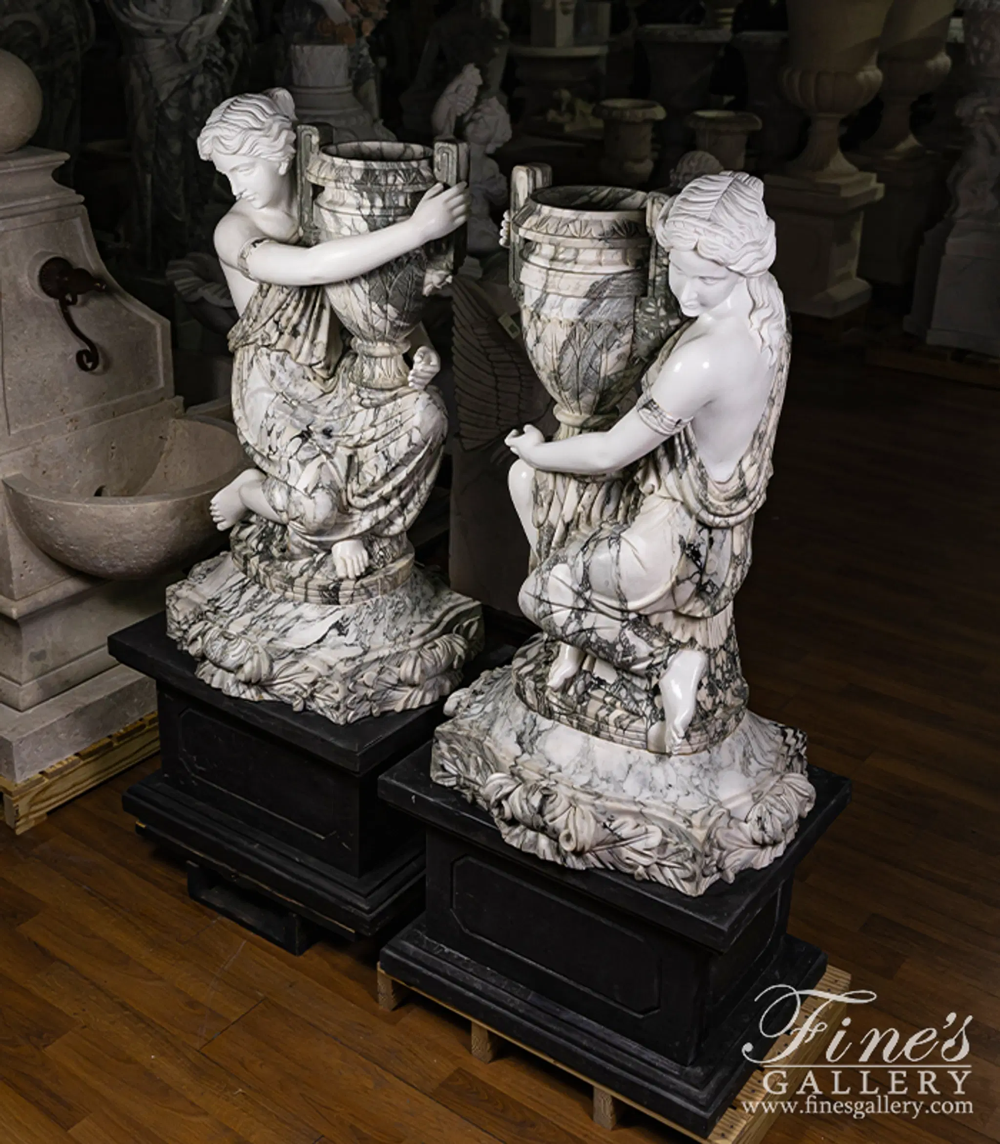 Kneeling Maidens Marble Urn Pair — Model MS-1564 — detail view 6