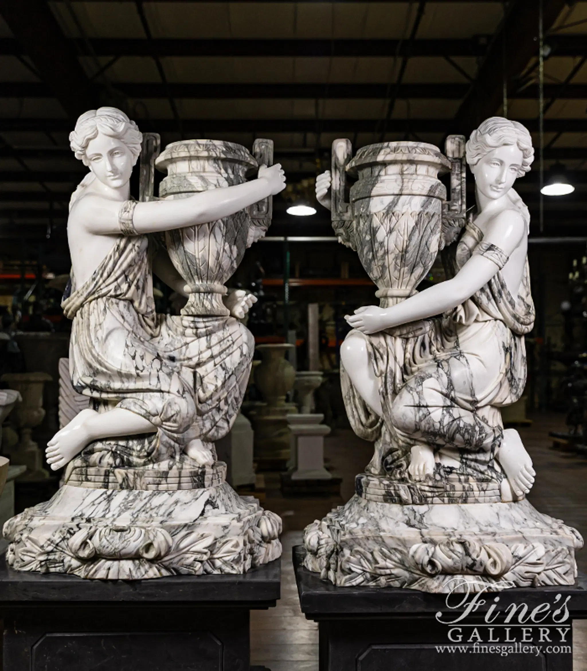 Kneeling Maidens Marble Urn Pair — Model MS-1564 — detail view 2