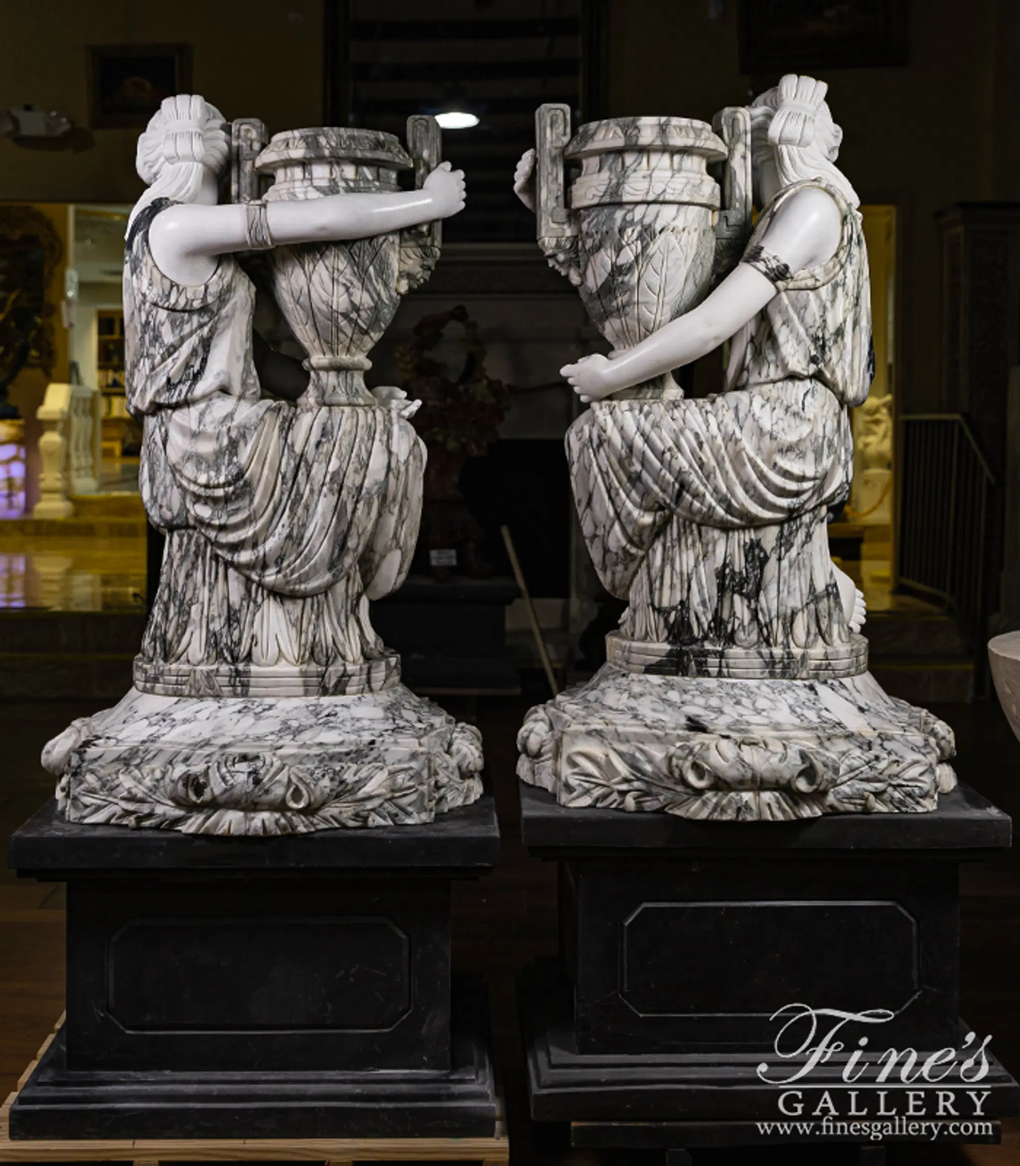 Kneeling Maidens Marble Urn Pair — Model MS-1564 — detail view 7