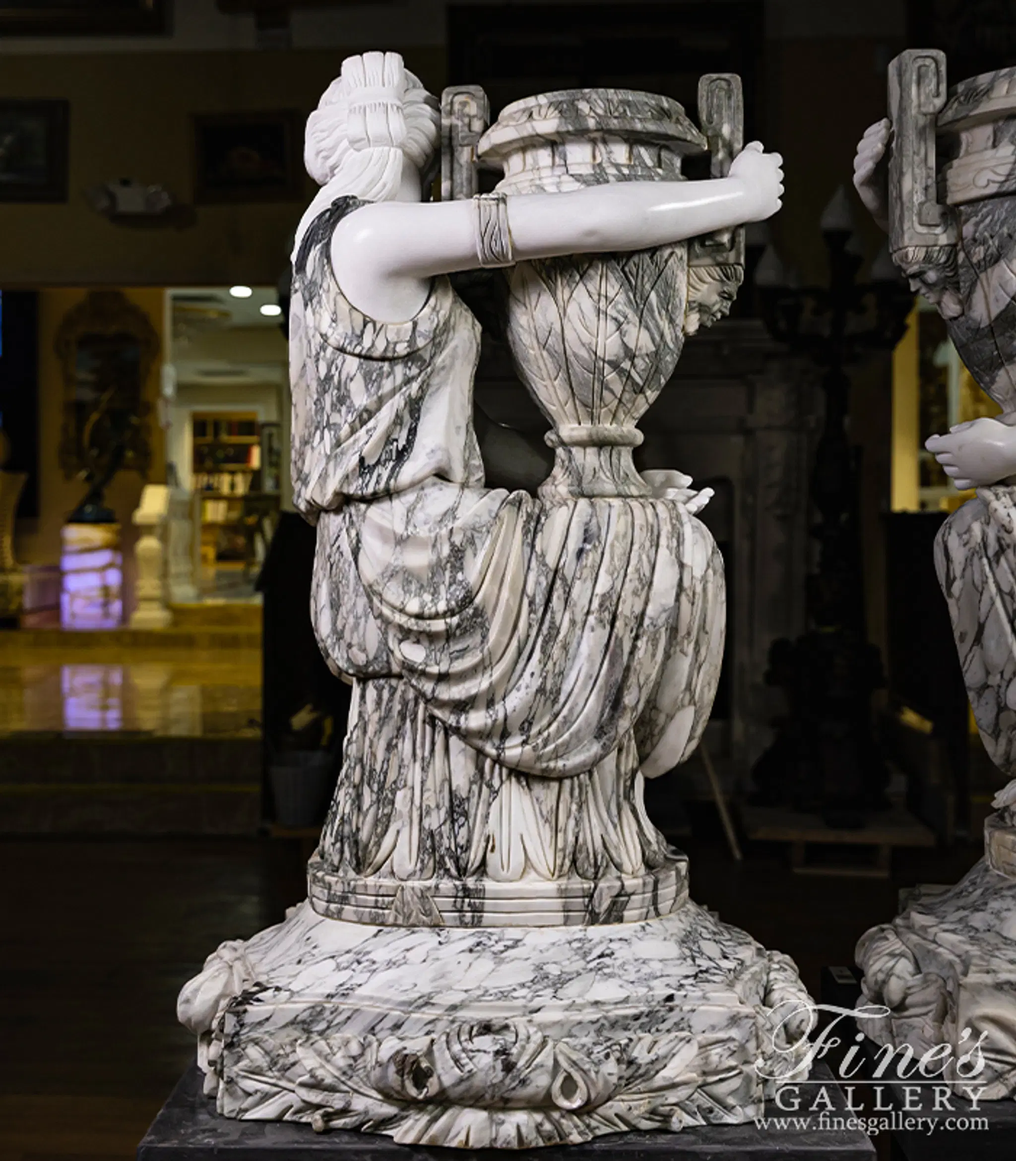 Kneeling Maidens Marble Urn Pair — Model MS-1564 — detail view 8