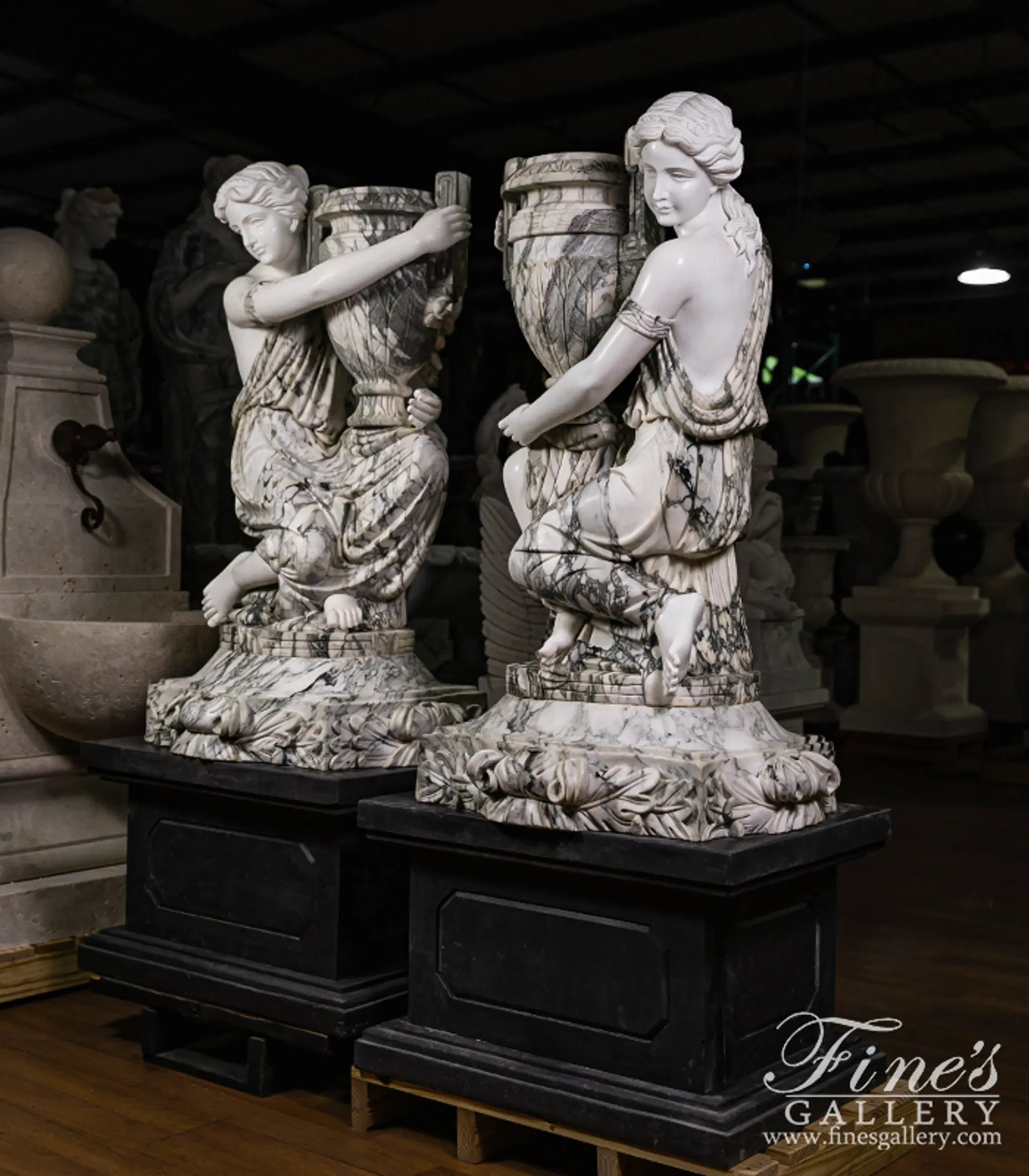Kneeling Maidens Marble Urn Pair — Model MS-1564 — detail view 3