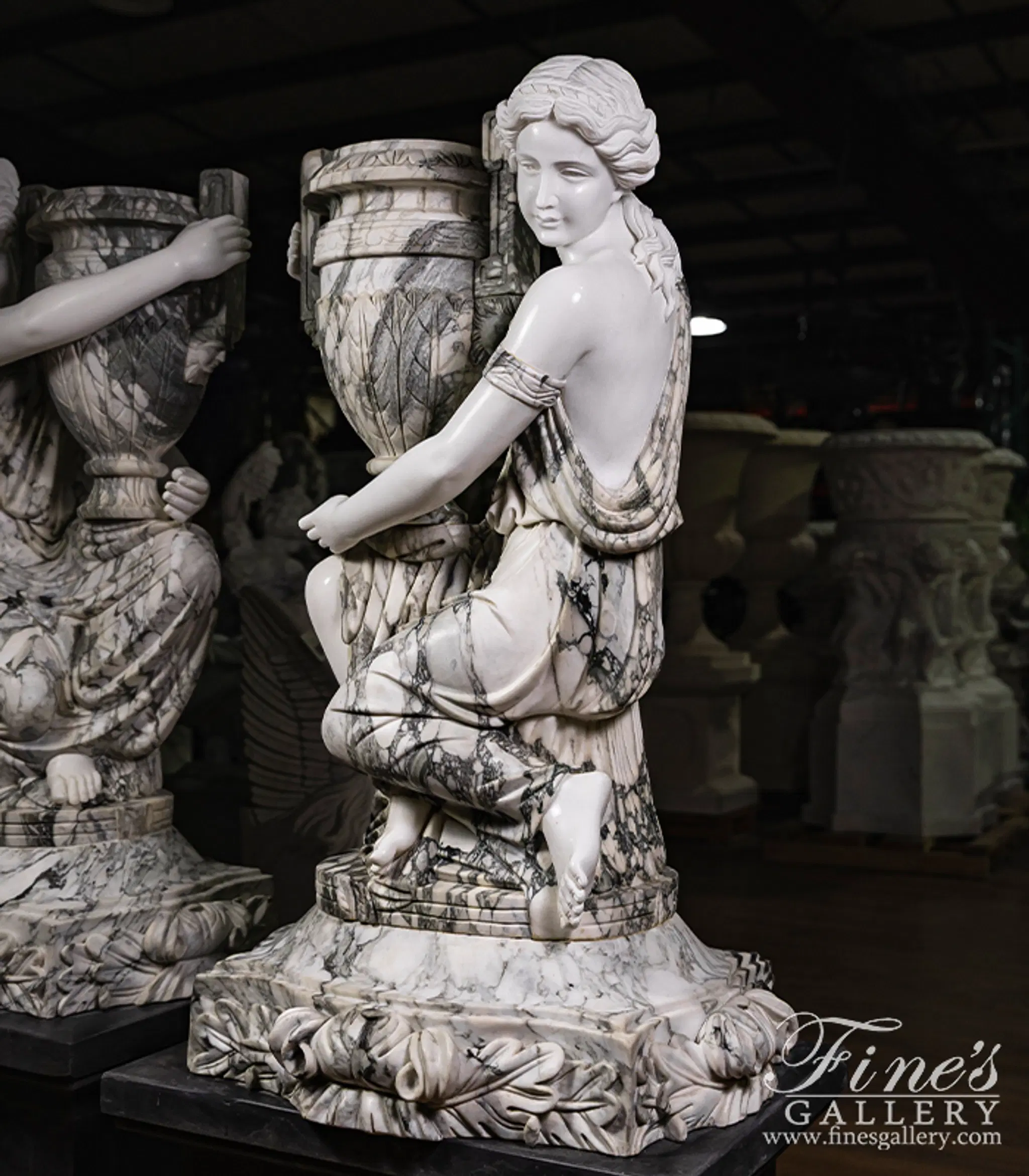 Kneeling Maidens Marble Urn Pair — Model MS-1564 — detail view 4