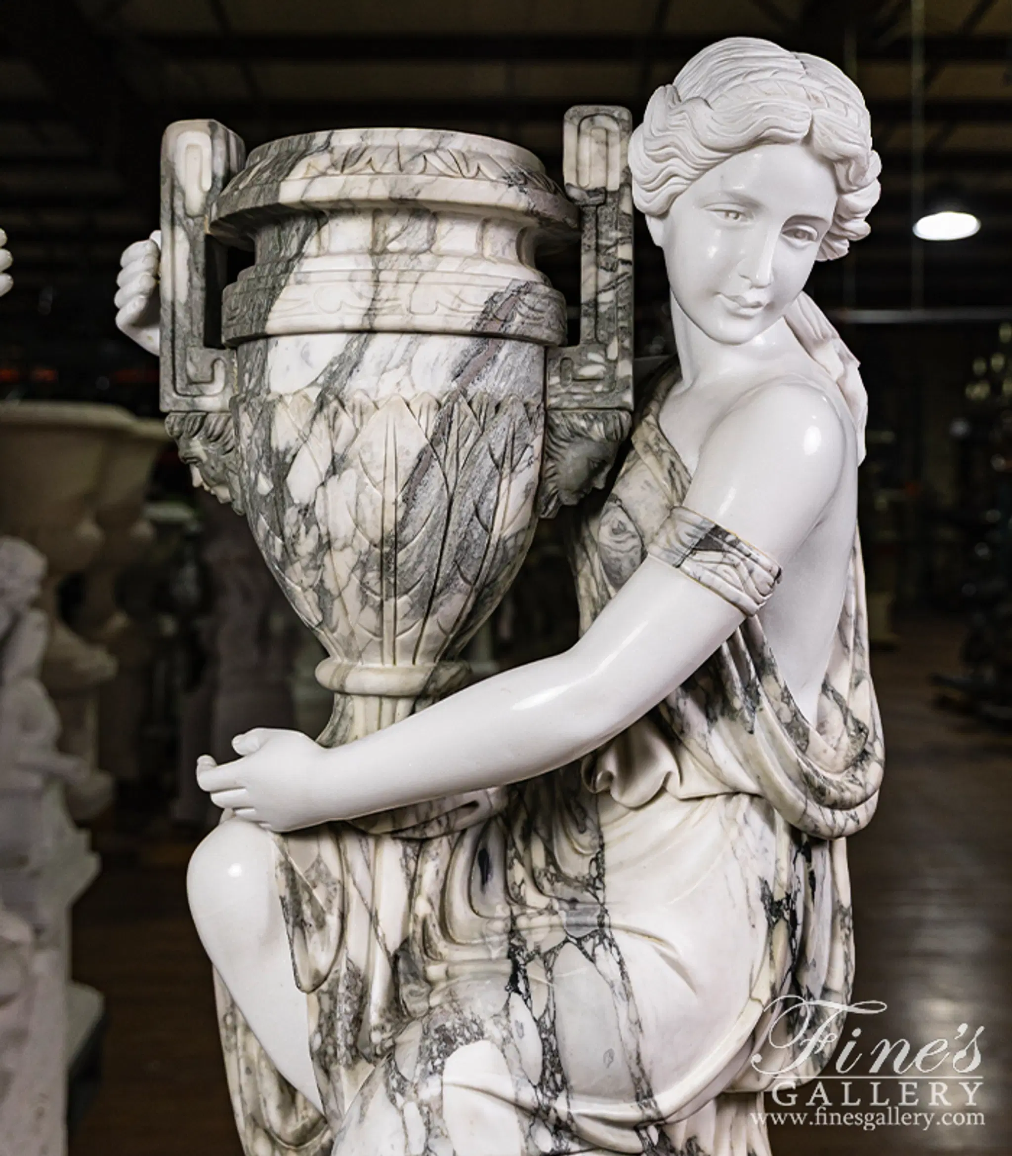Kneeling Maidens Marble Urn Pair — Model MS-1564 — detail view 5