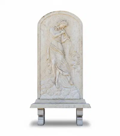Hand Carved Wall Relief and Bench in Galala Marble