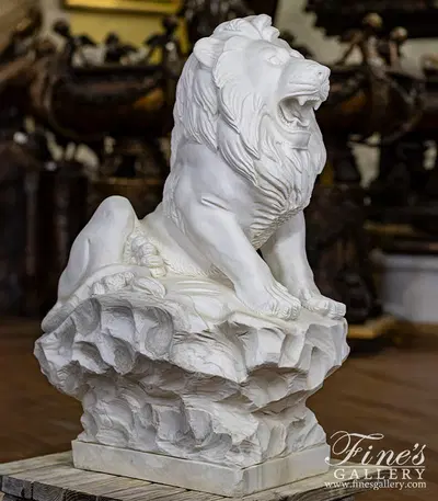 Single Hand Carved Lion Statue in Statuary Marble