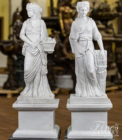 Classic Roman Ladies Marble Statue Pair
