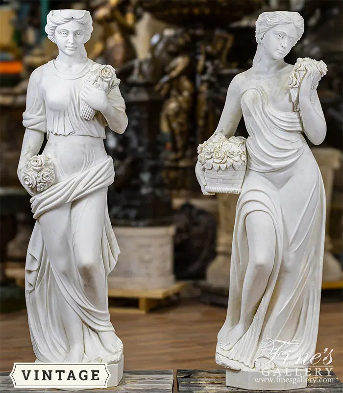 Greek Harvest Goddess Marble Statue Pair