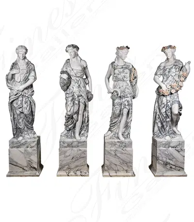 Four Seasons Marble Statues in Arabascato and Statuary Marble