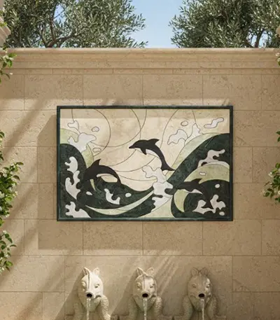 Dolphin Themed Wall Mosaic in Marble