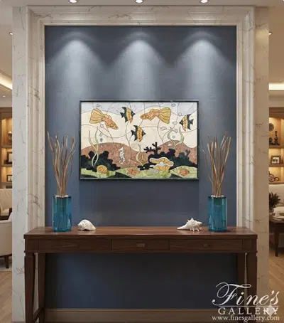 Tropical Fish Marble Mosaic Wall Relief