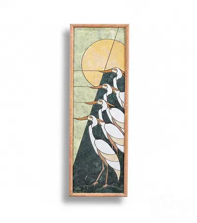 Egret Marble Wall Mosaic Relief - 35" Tall Elegant Home Decor