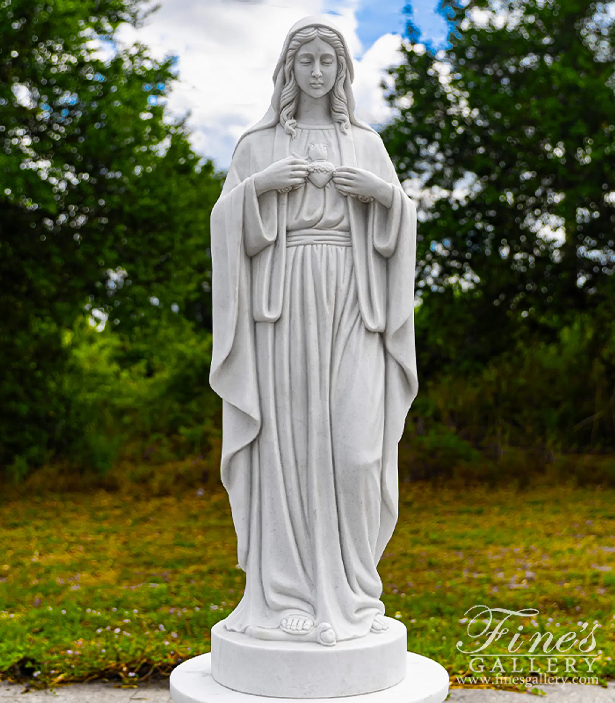 48" Sacred Heart of Mary Marble Statue