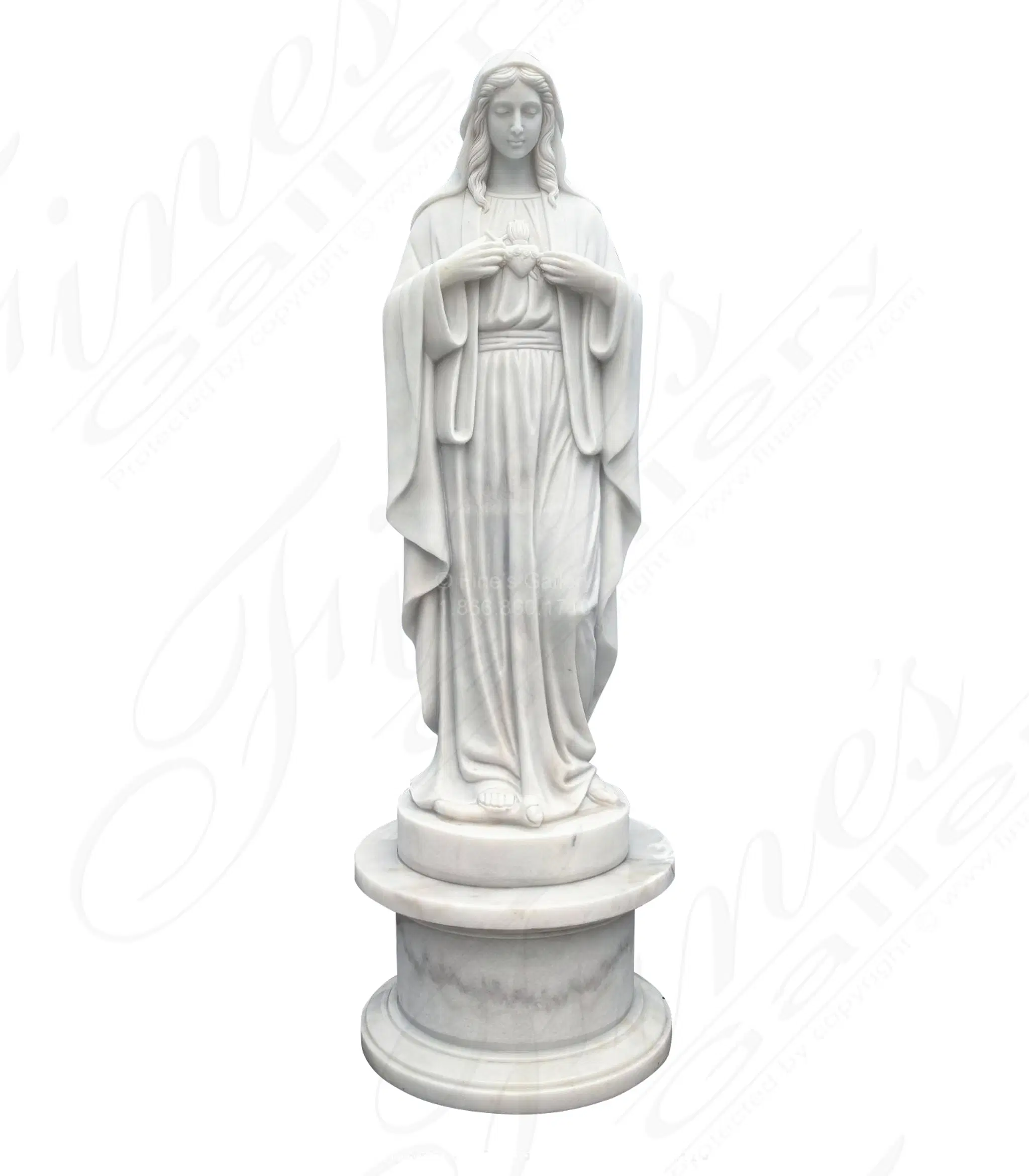 48" Immaculate Heart of Mary Marble Statue — Model MS-1612 — Hand-Crafted by Fine's Gallery