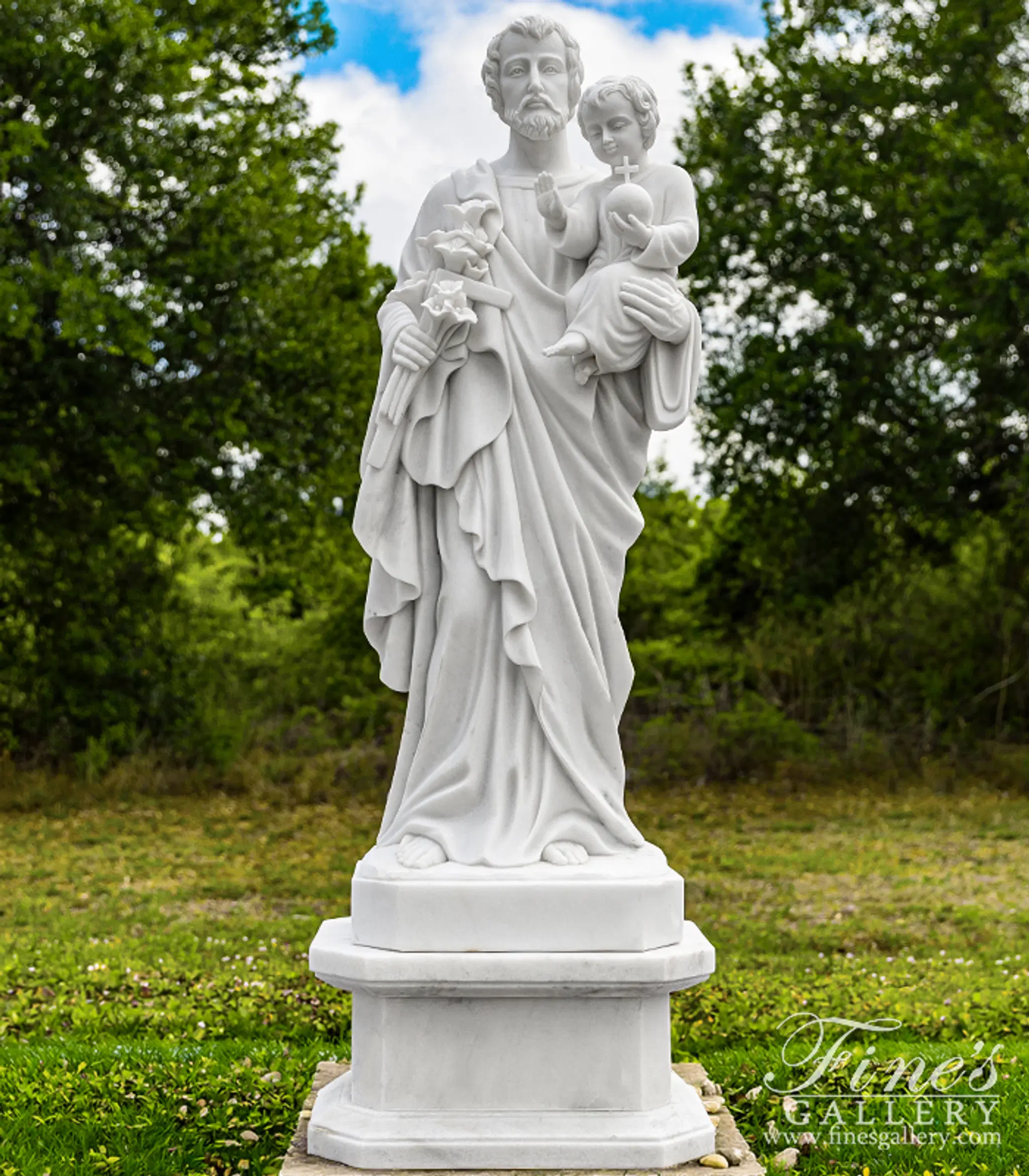 St Joseph with Baby Jesus Marble Statue