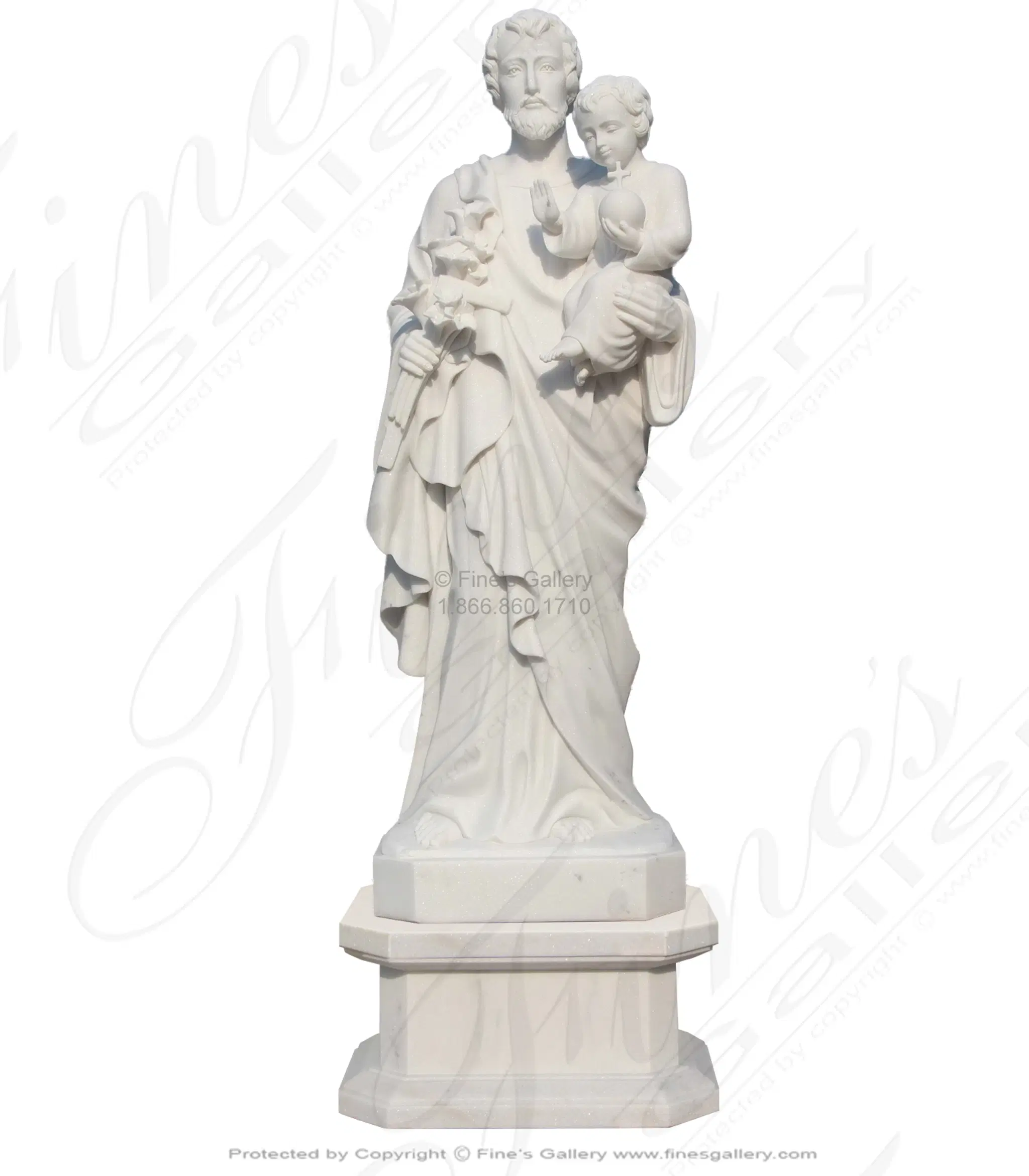 St Joseph with Baby Jesus Marble Statue — Model MS-1613 — Hand-Crafted by Fine's Gallery