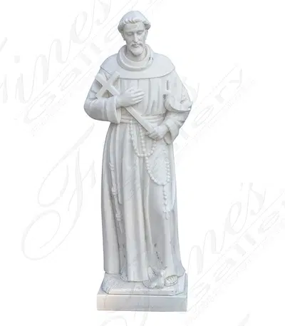 60" Saint Francis holding Dove statue in Statuary Marble