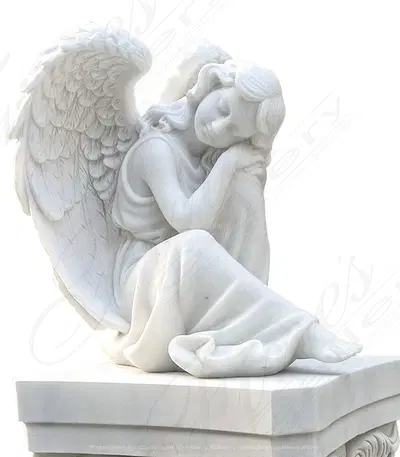 Peaceful Cemetery Angel in Hand Carved Statuary Marble