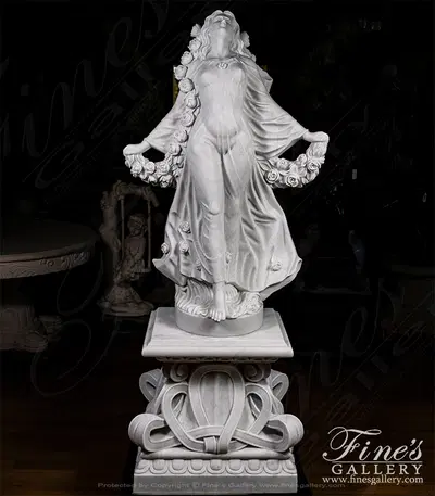 Rose Garland Beauty Statue and Pedestal in Statuary Marble