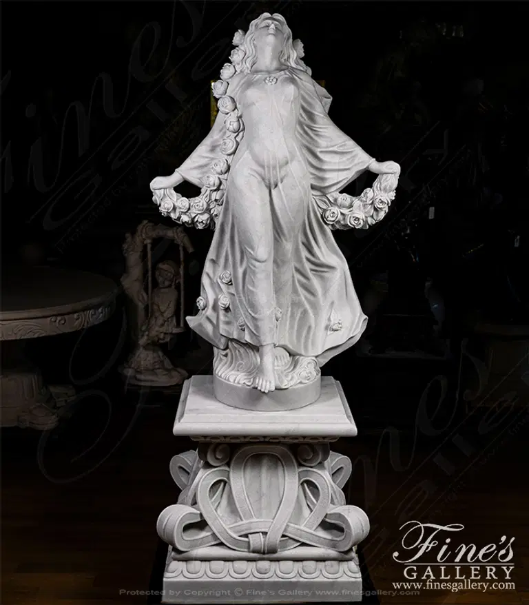 Rose Garland Beauty Statue and Pedestal in Statuary Marble