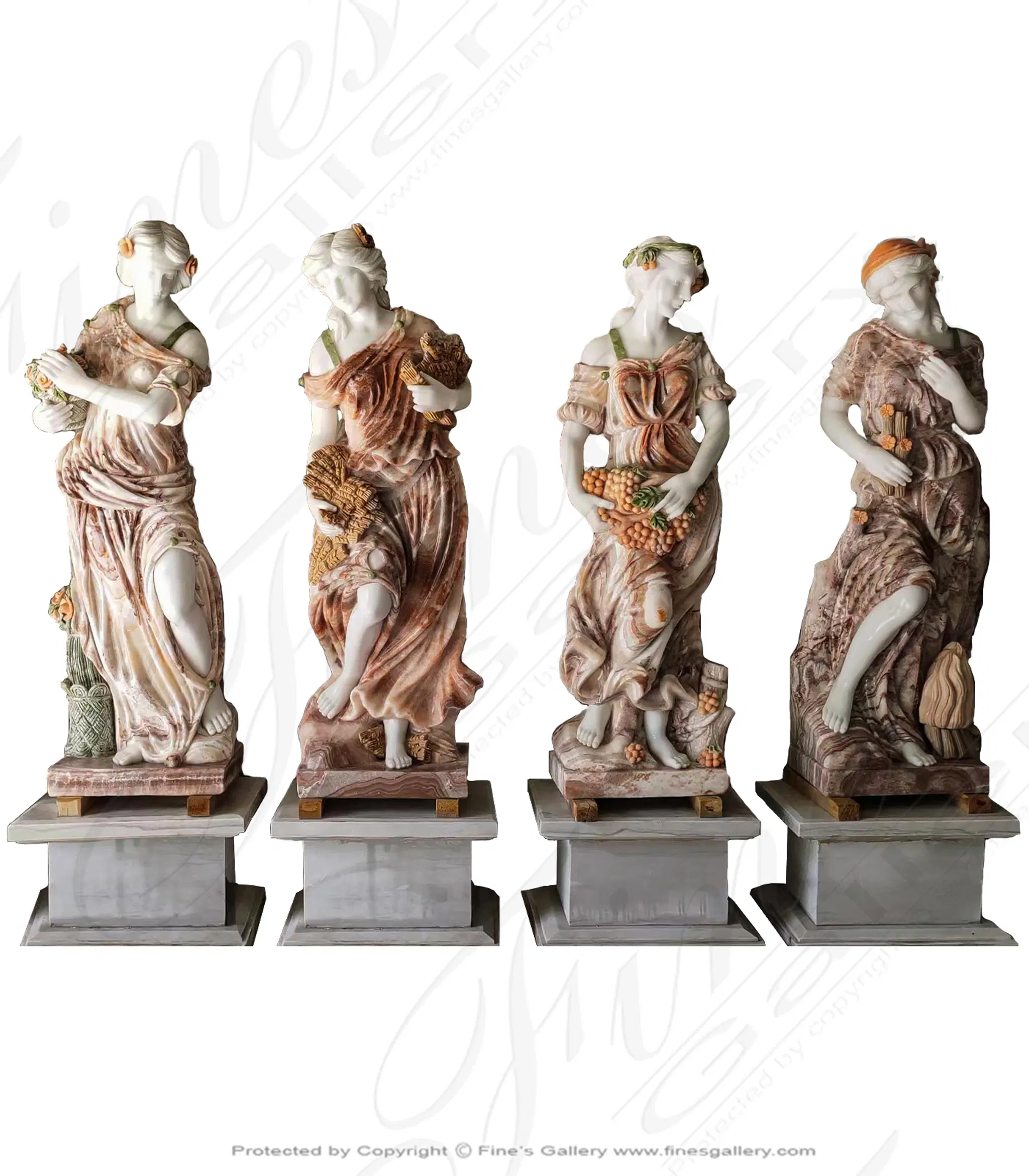 A Four Seasons Marble Statue Set in marble and onyx
