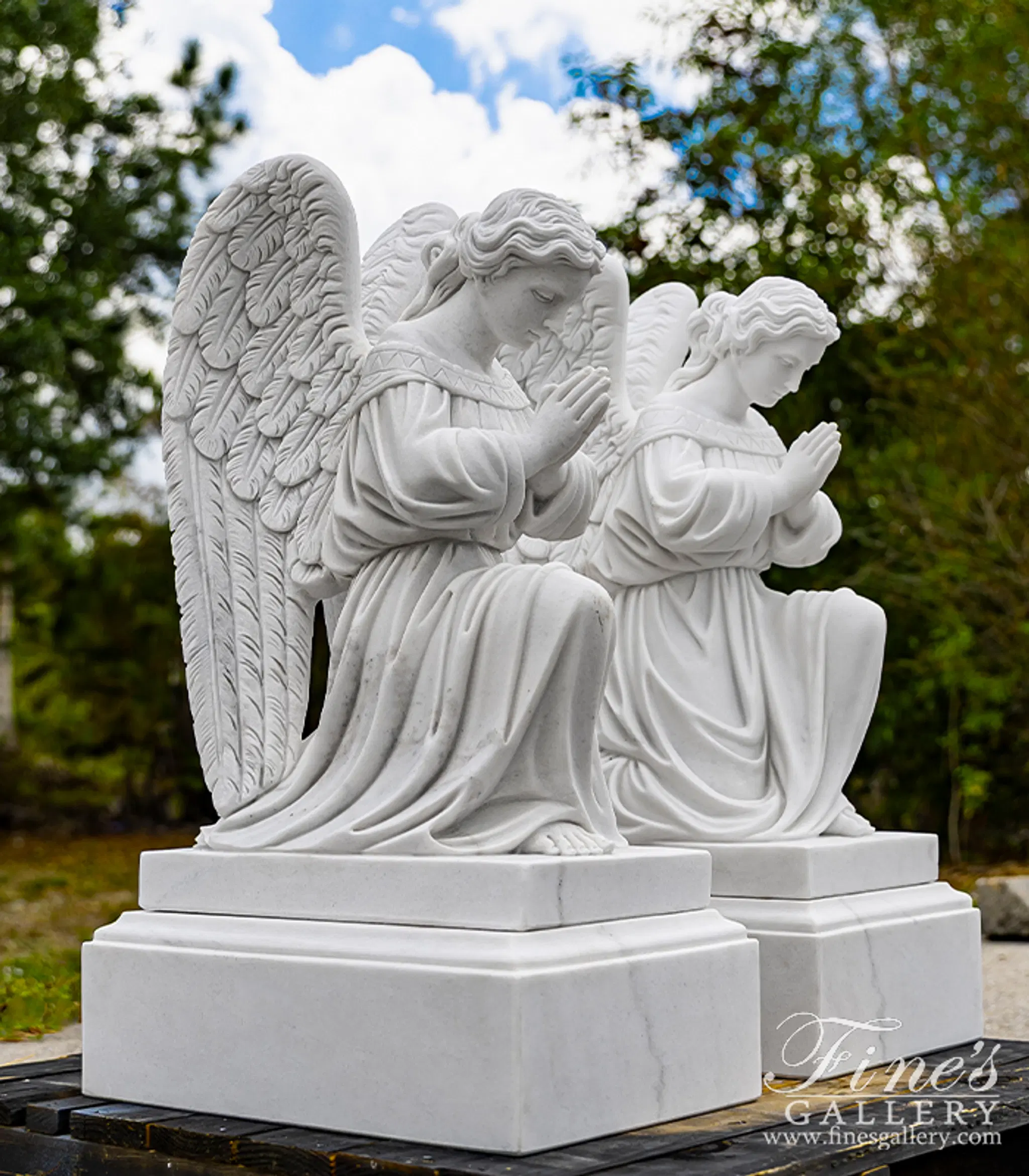 29 1/2" Tall Kneeling Angel Pair in AAA Statuary Marble