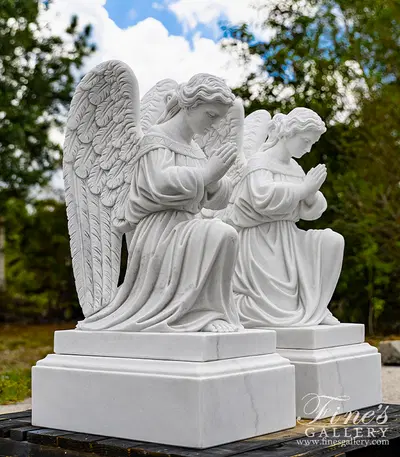 29 1/2" Tall Kneeling Angel Pair in AAA Statuary Marble