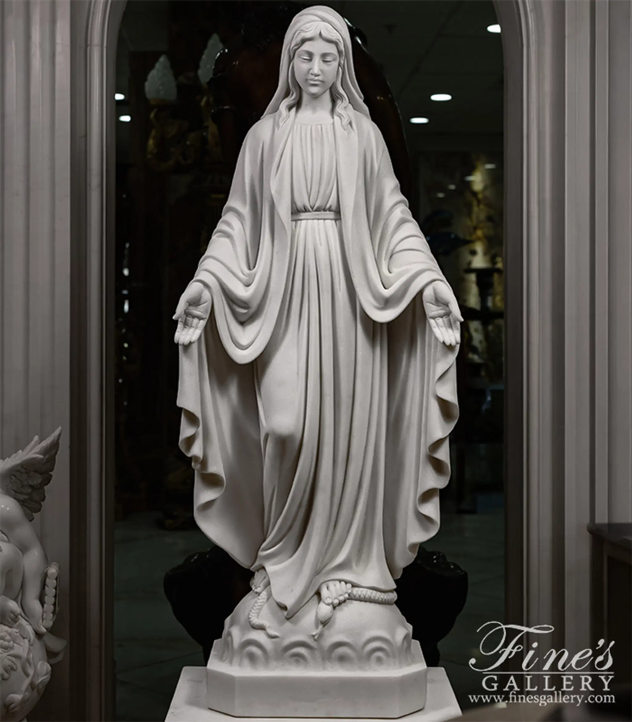 Our Lady of Grace Marble Statue in Statuary Marble — Model MS-1654 — detail view 1
