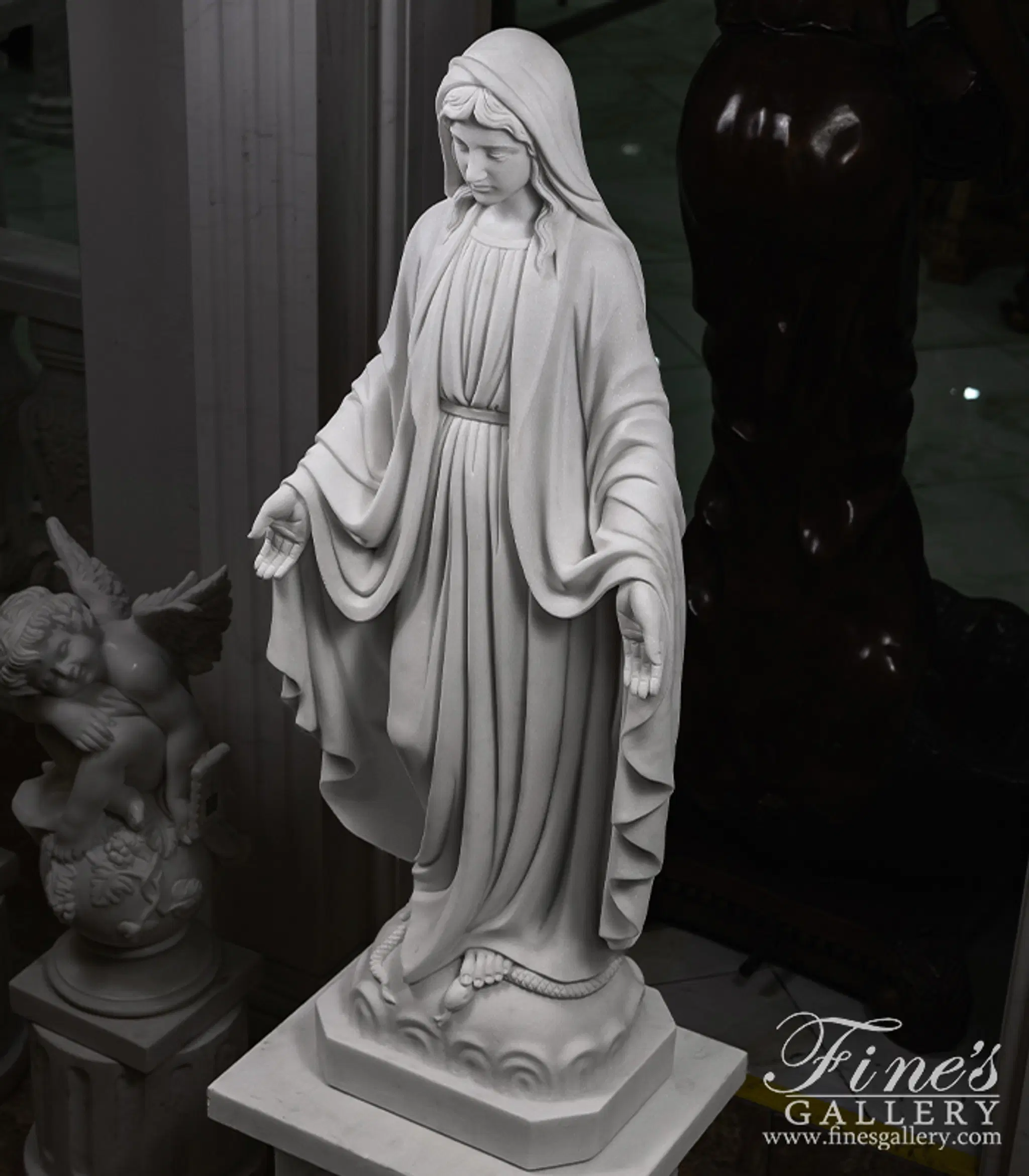 Our Lady of Grace Marble Statue in Statuary Marble — Model MS-1654 — detail view 7