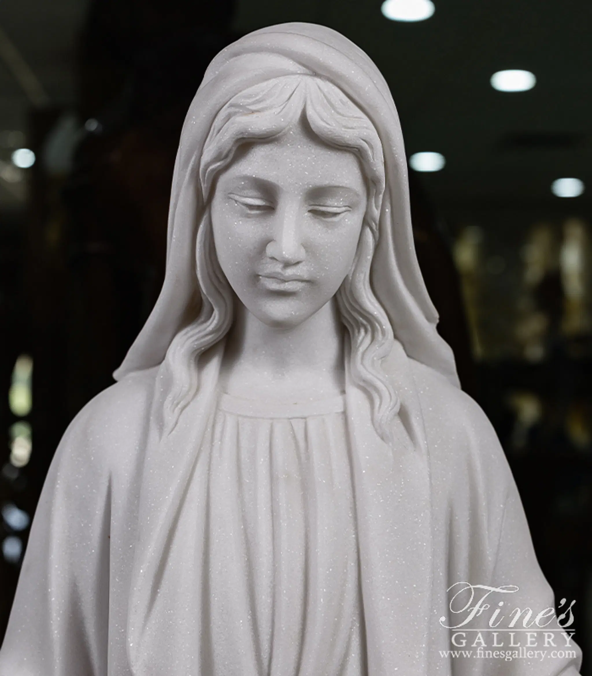 Our Lady of Grace Marble Statue in Statuary Marble — Model MS-1654 — detail view 3