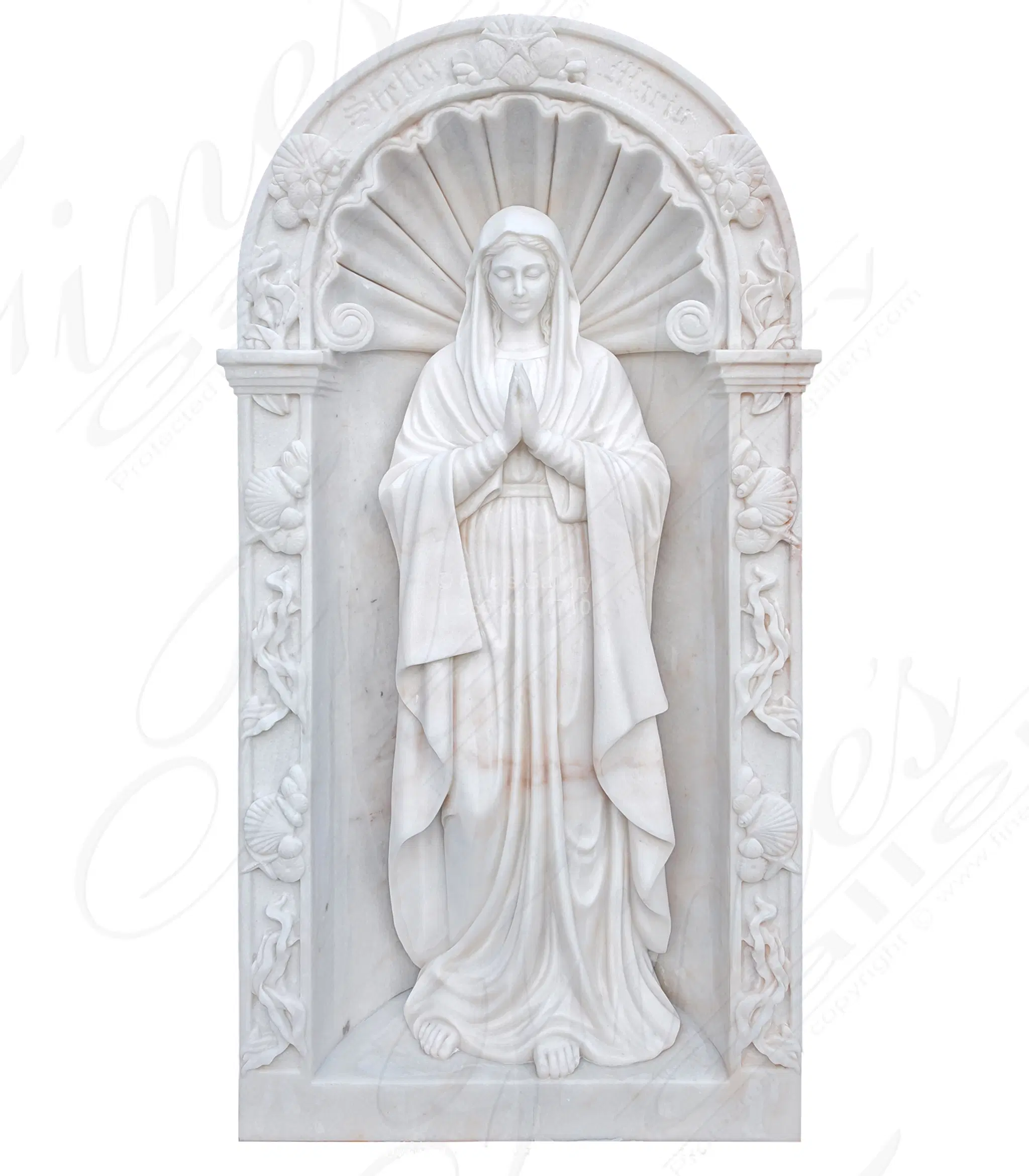 Bespoke Praying Virgin Mary and Grotto in Statuary Marble — Model MS-1655 — Hand-Crafted by Fine's Gallery