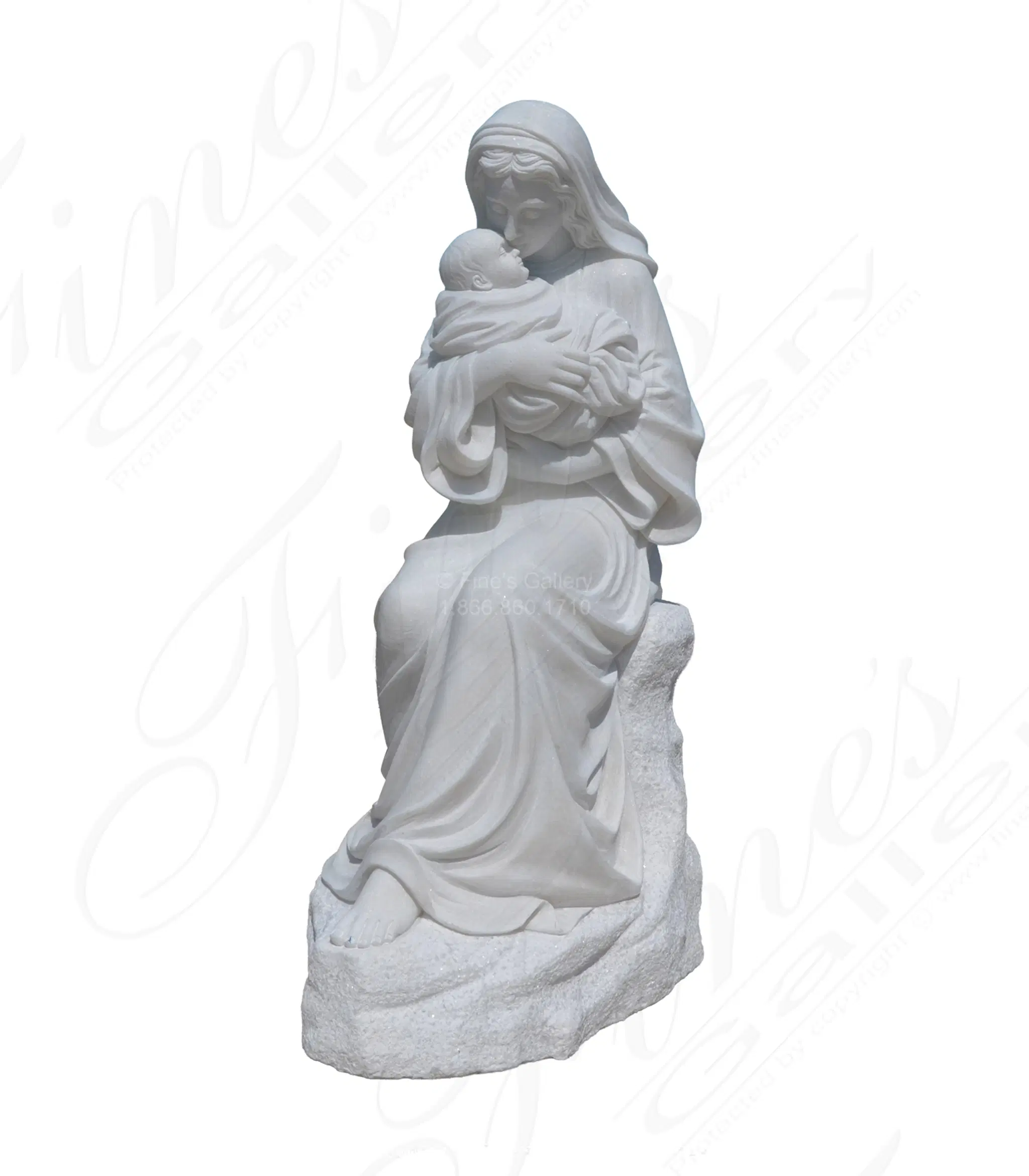 Mary Kissing Baby Jesus Statue in Marble — Model MS-1664 — Hand-Crafted by Fine's Gallery
