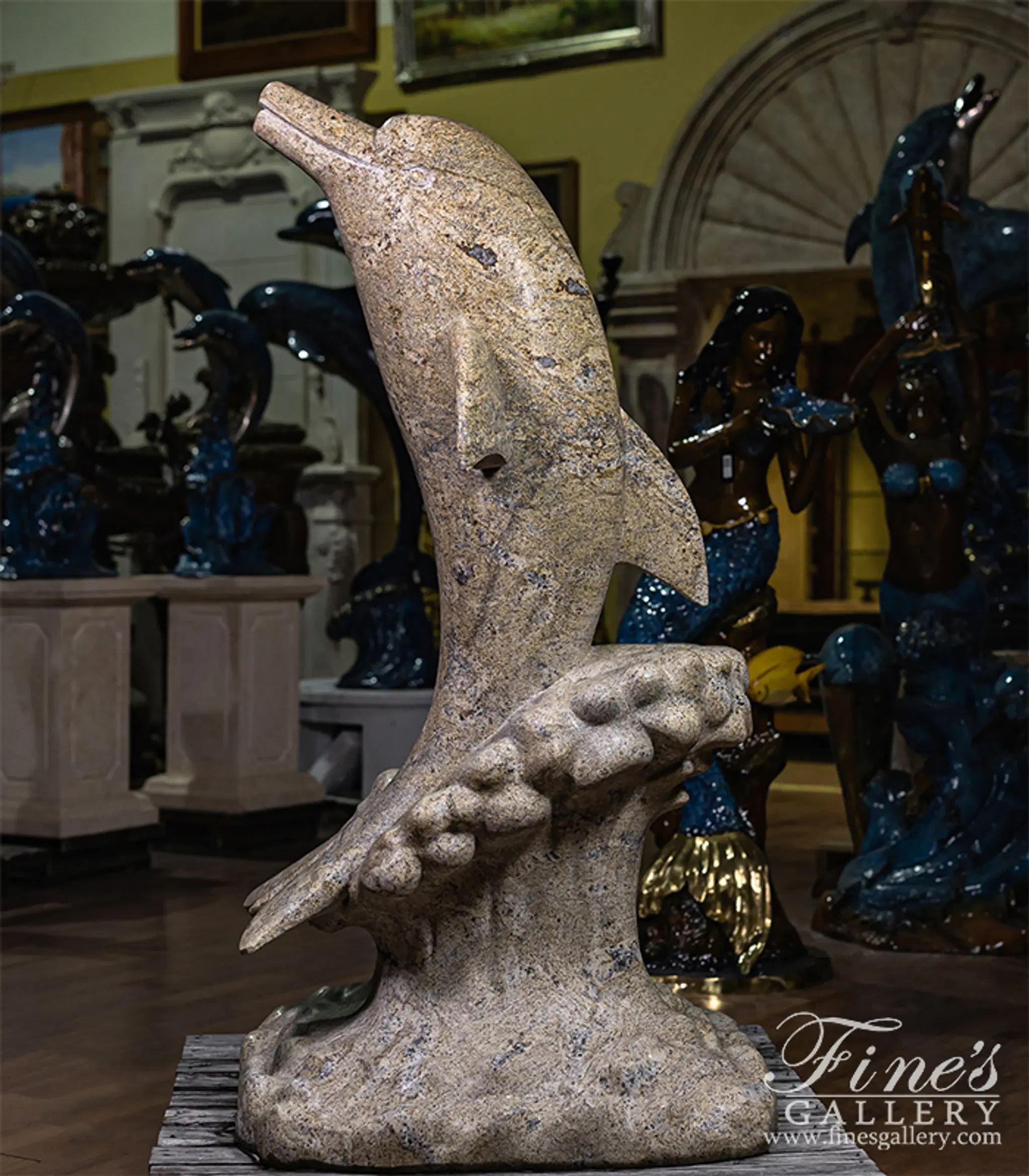 Dolphin Statue in Solid Granite — Model MS-1670 — Hand-Crafted by Fine's Gallery