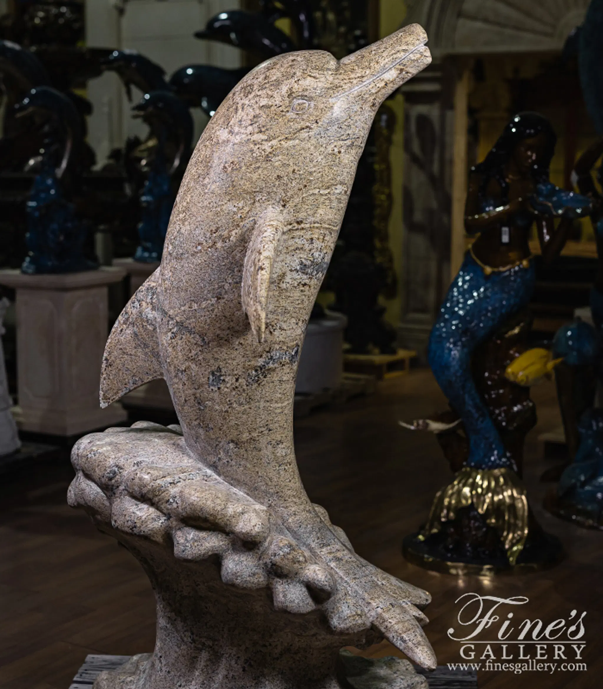 Dolphin Statue in Solid Granite — Model MS-1670 — detail view 7