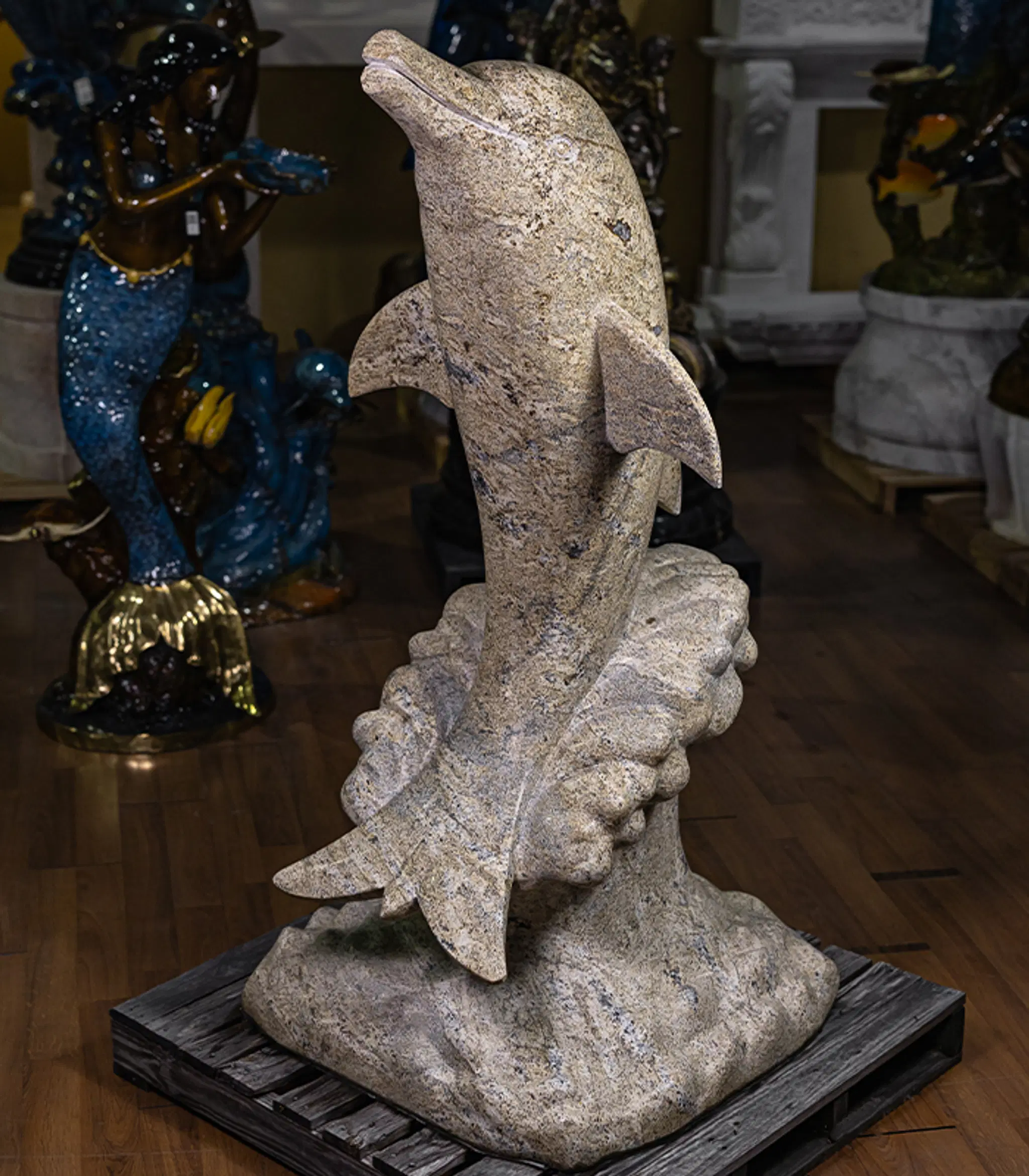 Dolphin Statue in Solid Granite — Model MS-1670 — detail view 1
